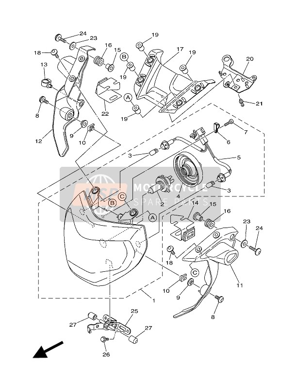 Yamaha MT09 ABS 2016 Koplamp voor een 2016 Yamaha MT09 ABS