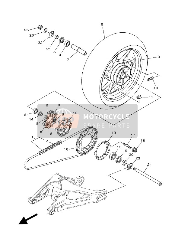 Yamaha MT09 TRACER ABS 2016 Rear Wheel for a 2016 Yamaha MT09 TRACER ABS