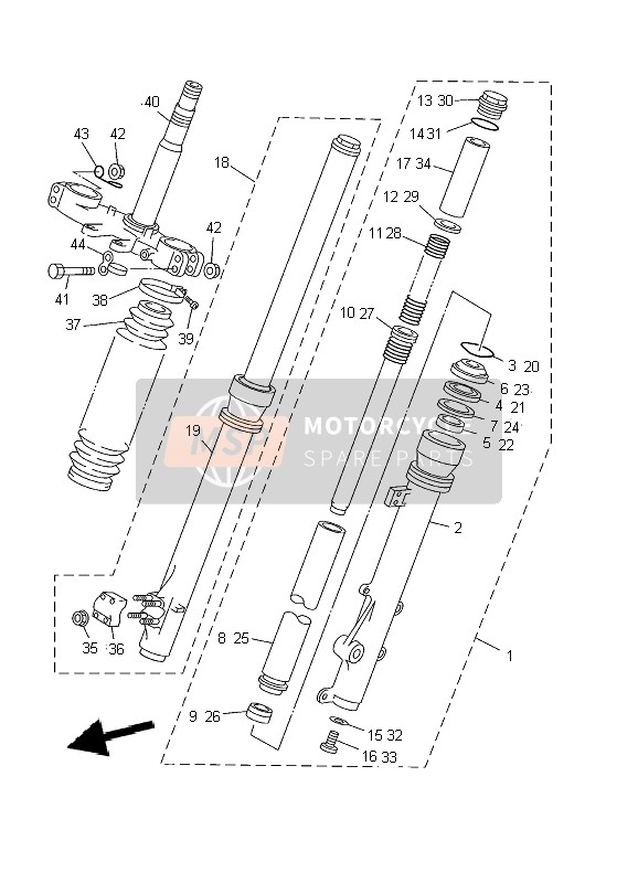 Yamaha DT125R 2002 Forcella anteriore per un 2002 Yamaha DT125R