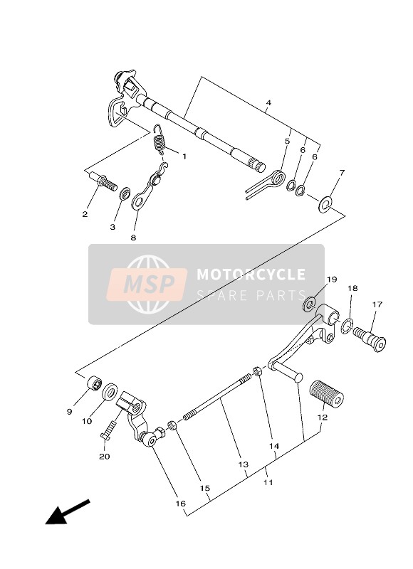 Yamaha MT03 2016 Albero del cambio per un 2016 Yamaha MT03