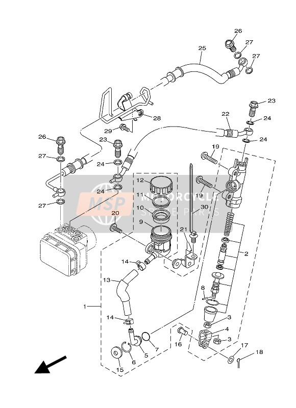 Yamaha MT03 2016 Maître-cylindre arrière pour un 2016 Yamaha MT03