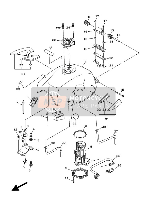 Yamaha XJ6S DIVERSION ABS 2016 Benzinetank (BWC1) voor een 2016 Yamaha XJ6S DIVERSION ABS