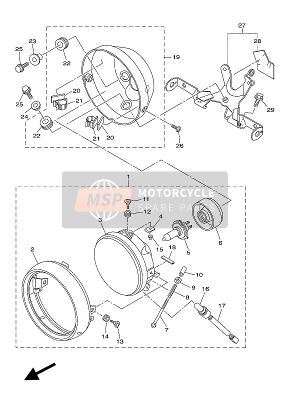 Yamaha XVS950 ABS 60TH ANNIVERSY 2016 Koplamp voor een 2016 Yamaha XVS950 ABS 60TH ANNIVERSY