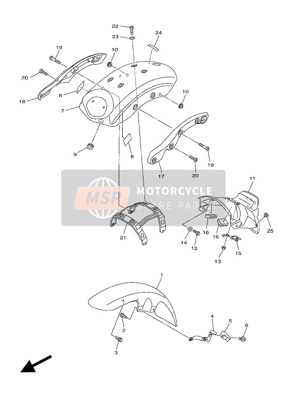 Yamaha XVS950 ABS 2016 Spatbord voor een 2016 Yamaha XVS950 ABS