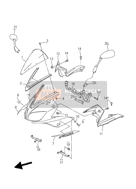 5LV262800000, Ruckblickspiegel Kompl (L), Yamaha, 2