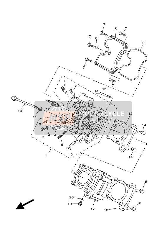 Yamaha YZF-R125 2016 Cilinderkop voor een 2016 Yamaha YZF-R125