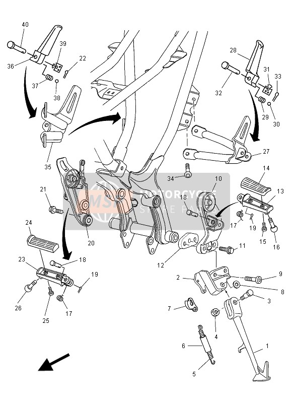 Yamaha MT03 2008 Estar & Reposapiés para un 2008 Yamaha MT03