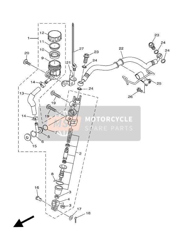 Yamaha MTN250 2016 Cilindro maestro trasero para un 2016 Yamaha MTN250