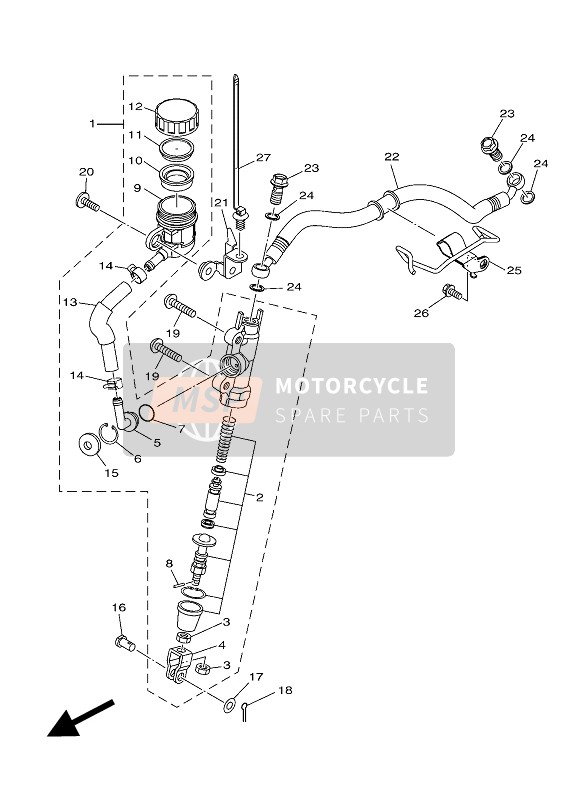 Yamaha YZF-R25 2016 Maître-cylindre arrière pour un 2016 Yamaha YZF-R25