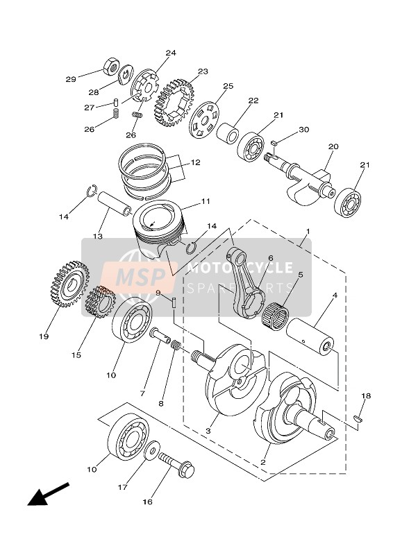 Yamaha XT250E 2014 Cigüeñal & Pistón para un 2014 Yamaha XT250E