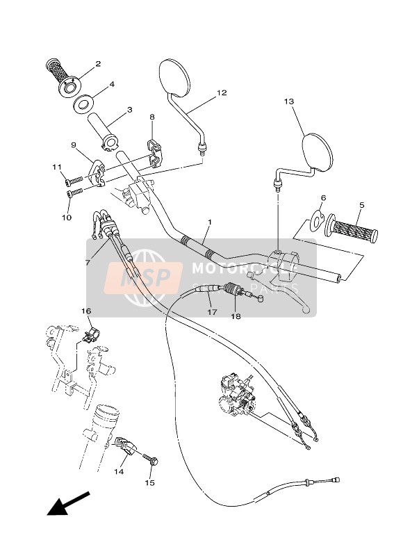 Yamaha XT250E 2014 Maniglia dello sterzo & Cavo per un 2014 Yamaha XT250E