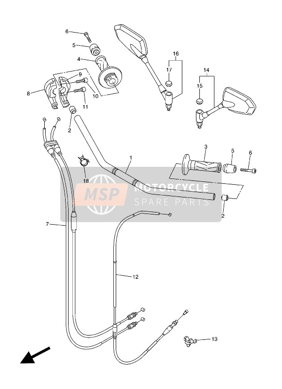 Yamaha FZ1-N 2013 Stuurhandvat & Kabel voor een 2013 Yamaha FZ1-N