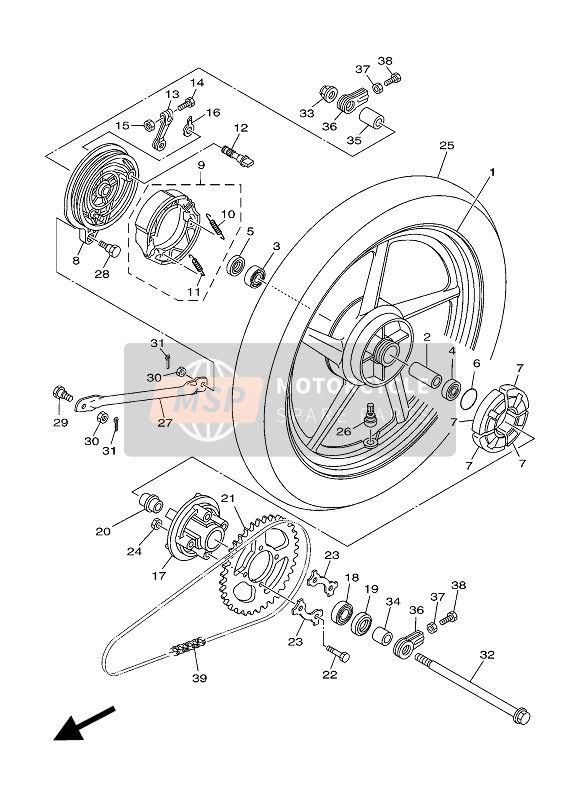 Yamaha YBR125ESD 2011 Roue arrière pour un 2011 Yamaha YBR125ESD