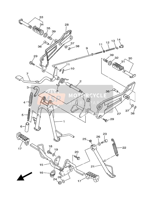 3D9F73110100, Bequille,  Laterale, Yamaha, 1