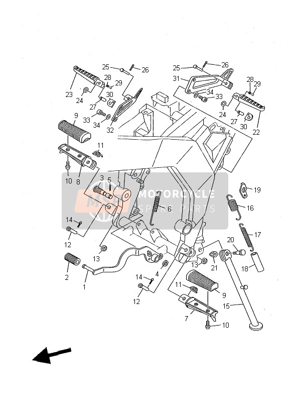 Yamaha TDR125 2002 STÄNDER & FUSSRASTE für ein 2002 Yamaha TDR125