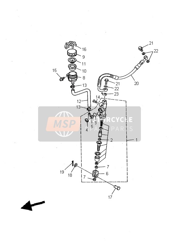 Yamaha TDR125 2002 Pompa freno posteriore per un 2002 Yamaha TDR125