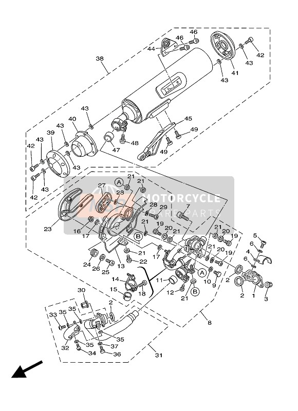 Yamaha XV1700PC ROADSTAR WARRIOR MIDNIGHT 2007 ABGAS für ein 2007 Yamaha XV1700PC ROADSTAR WARRIOR MIDNIGHT