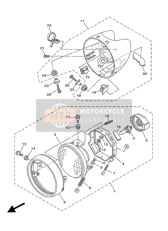 Yamaha XV1700PC ROADSTAR WARRIOR MIDNIGHT 2007 Faro para un 2007 Yamaha XV1700PC ROADSTAR WARRIOR MIDNIGHT