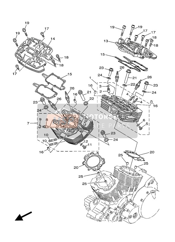 Yamaha XV1700PC ROADSTAR WARRIOR 2004 Cylinder Head for a 2004 Yamaha XV1700PC ROADSTAR WARRIOR