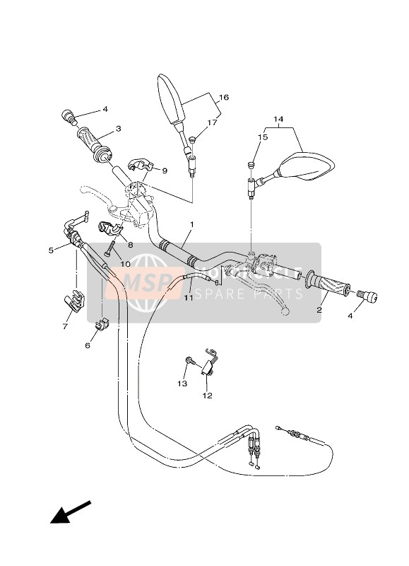 Yamaha MT-07 ABS 2017 Poignée de direction & Câble pour un 2017 Yamaha MT-07 ABS