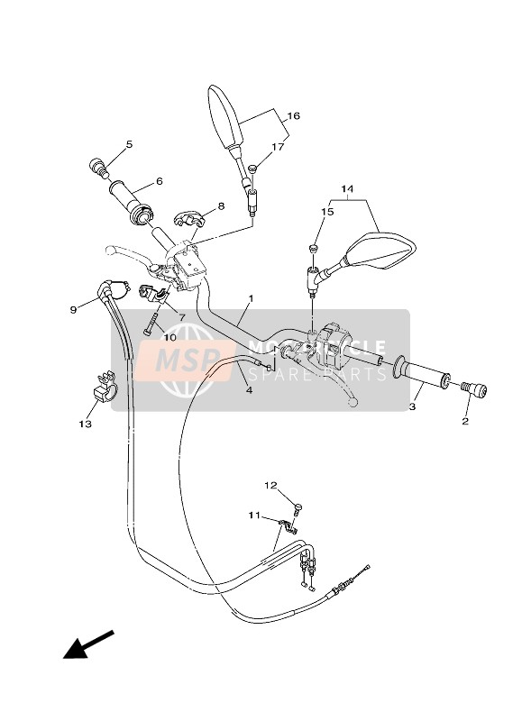 Yamaha MT-10 2017 Poignée de direction & Câble pour un 2017 Yamaha MT-10