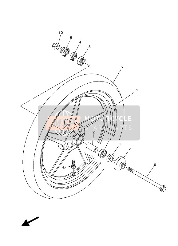 5VLF51811100, Axle,Wheel Fr., Yamaha, 1