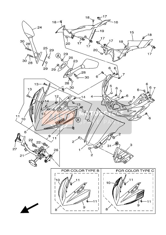 1WDXF83F30P3, Body Cowling Sub A, Yamaha, 0