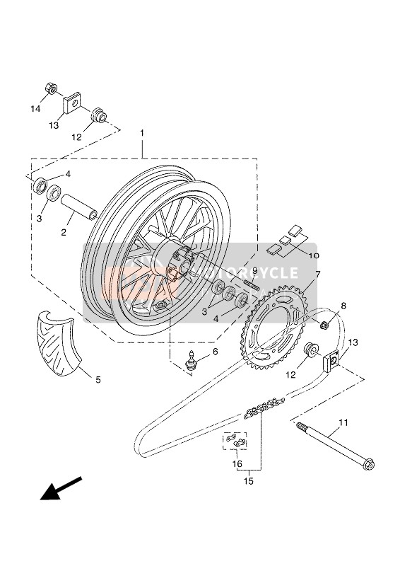 5D7F53709000, Gegoten Wiel Achter, Yamaha, 0