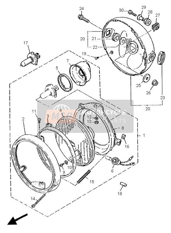 Yamaha XJ600N 1995 Headlight for a 1995 Yamaha XJ600N