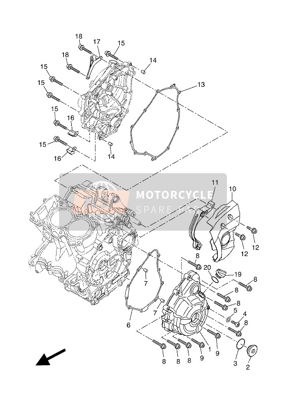 Yamaha TRACER 700 2018 Crankcase Cover 1 for a 2018 Yamaha TRACER 700