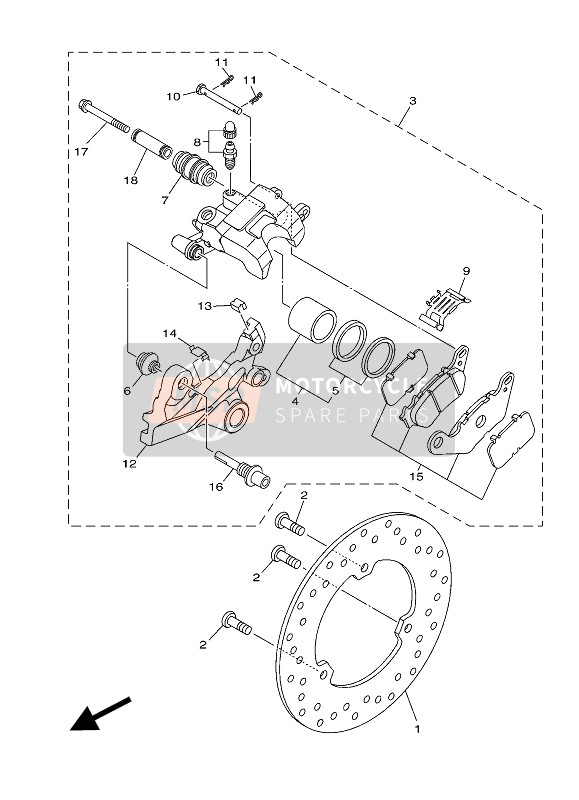 Yamaha YZF-R3 2018 Bremssattel hinten für ein 2018 Yamaha YZF-R3