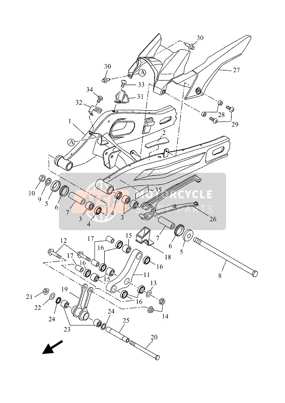 Yamaha XSR700 (MDNM6) 2019 SCHWINGE HINTEN für ein 2019 Yamaha XSR700 (MDNM6)