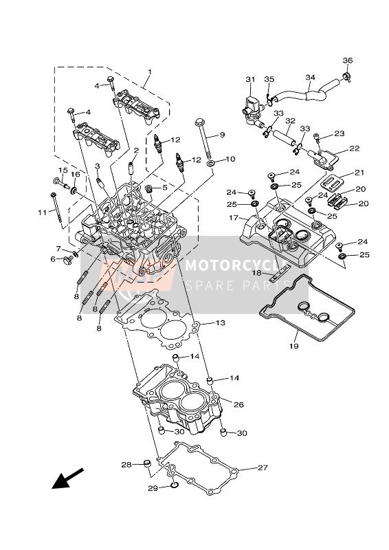 Yamaha MT-03 2019 Cylinder Head for a 2019 Yamaha MT-03