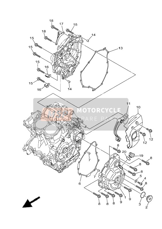 Yamaha MT-07 ABS 2019 Crankcase Cover 1 for a 2019 Yamaha MT-07 ABS