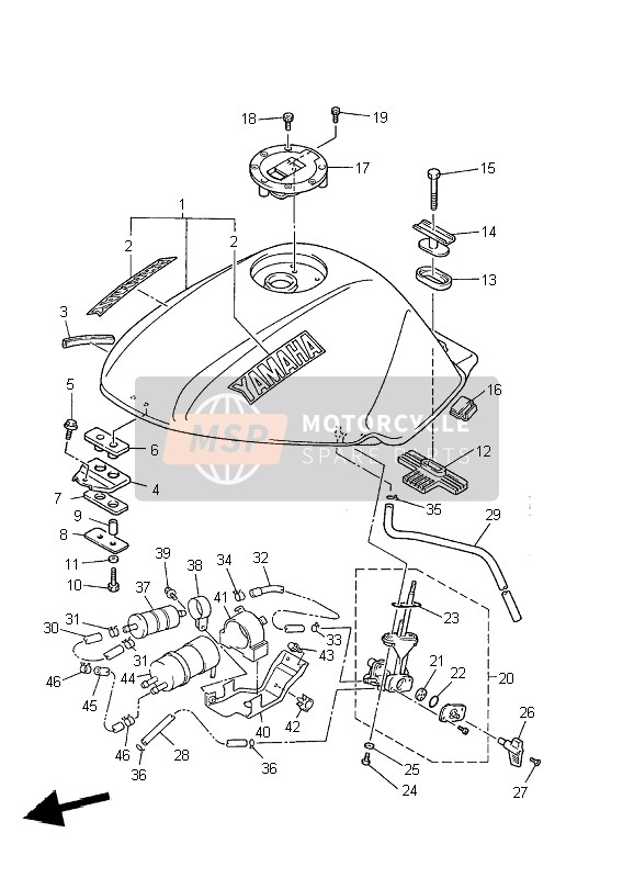 Yamaha XJ600S DIVERSION 2002 Depósito de combustible para un 2002 Yamaha XJ600S DIVERSION