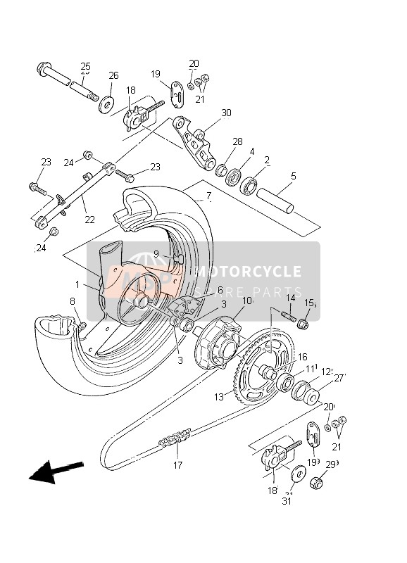 Yamaha XJ600S DIVERSION 2002 Ruota posteriore per un 2002 Yamaha XJ600S DIVERSION