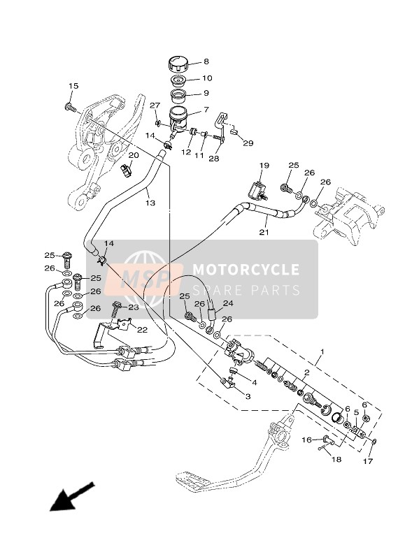 Yamaha MT-09 ABS 2019 Maître-cylindre arrière pour un 2019 Yamaha MT-09 ABS