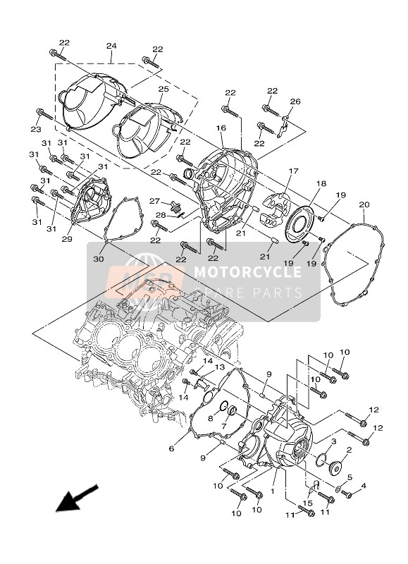 Yamaha TRACER 900 (MDNM6-BNS4) 2019 Crankcase Cover 1 for a 2019 Yamaha TRACER 900 (MDNM6-BNS4)