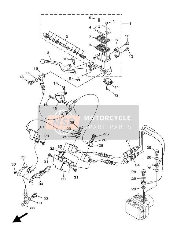 B6WF58870000, Houder, Rem Slang Boven, Yamaha, 0