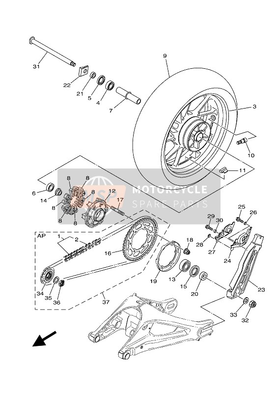 2DR2533800P6, Ruota Posteriore Lega, Yamaha, 1