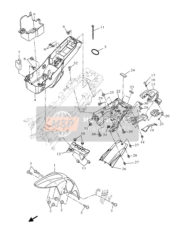 2PP2163E0100, Cover, Rear Fender 2, Yamaha, 1