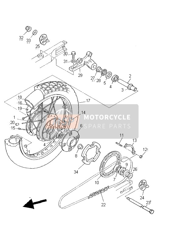 Yamaha XT600E 2002 Achterwiel voor een 2002 Yamaha XT600E