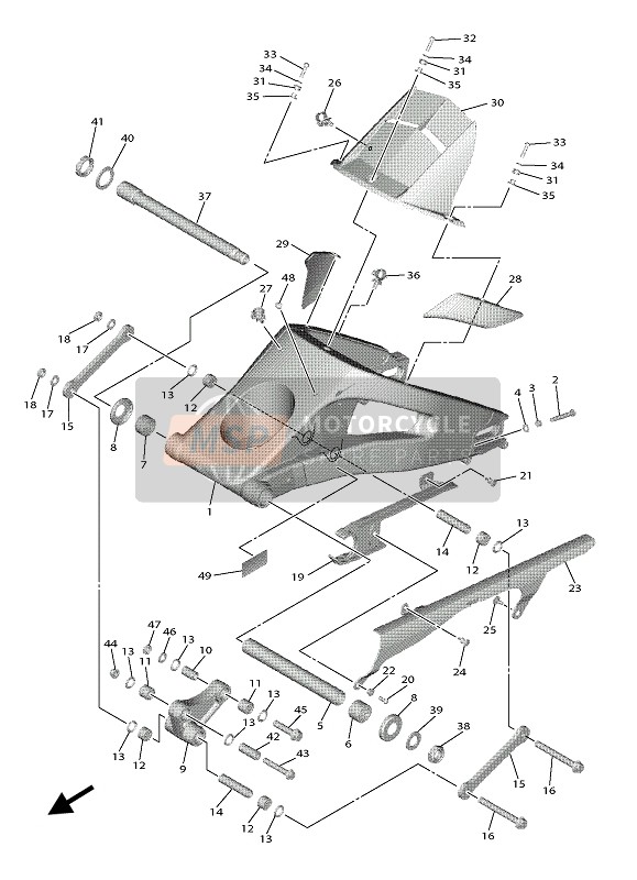 Yamaha YZF-R3 RACE BASE 2020 Achterarm voor een 2020 Yamaha YZF-R3 RACE BASE