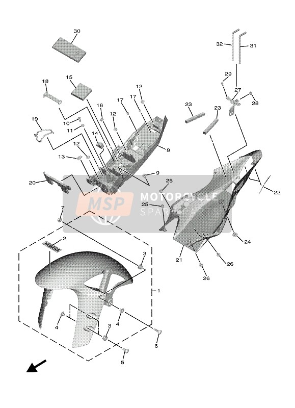 Yamaha YZF-R6 2020 Spatbord voor een 2020 Yamaha YZF-R6