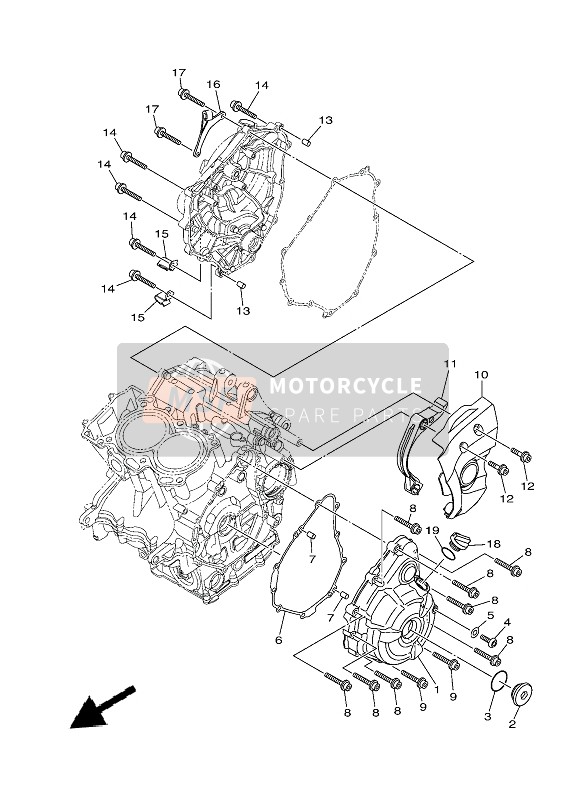 1WS154111000, Cover, Crankcase 1, Yamaha, 3