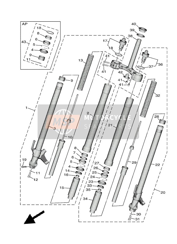 B7N231700000, Cylinder Comp., Front Fork, Yamaha, 0