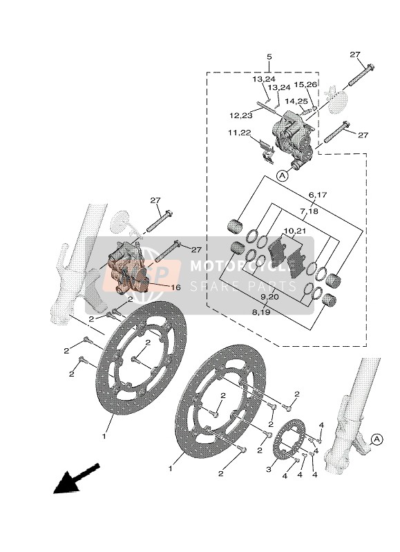 1RC2580U0000, Gruppo Pinza Freno (Dx.), Yamaha, 1