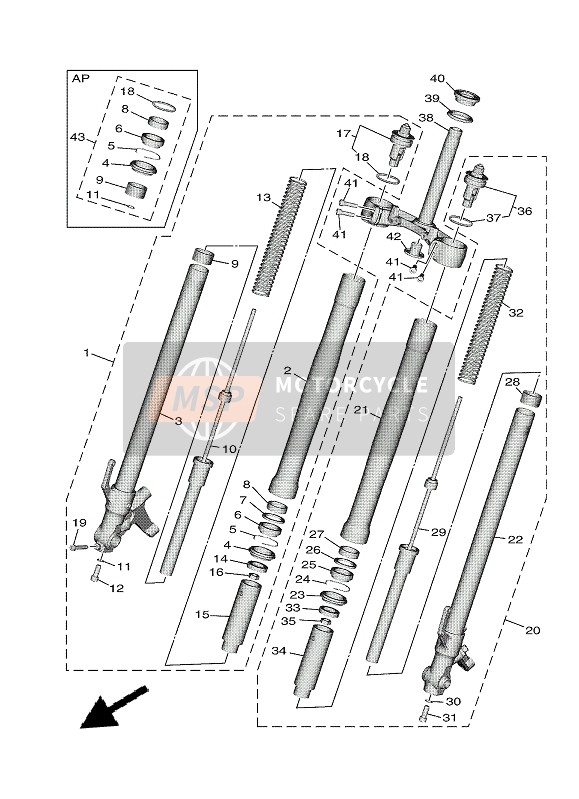 BAM231700000, Cylinder Comp., Front Fork, Yamaha, 0