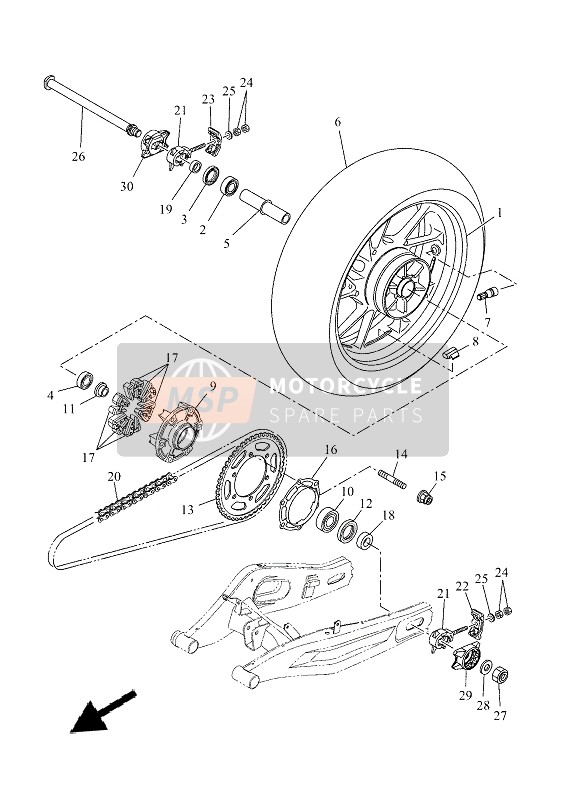 Yamaha XSR700 2021 Ruota posteriore per un 2021 Yamaha XSR700