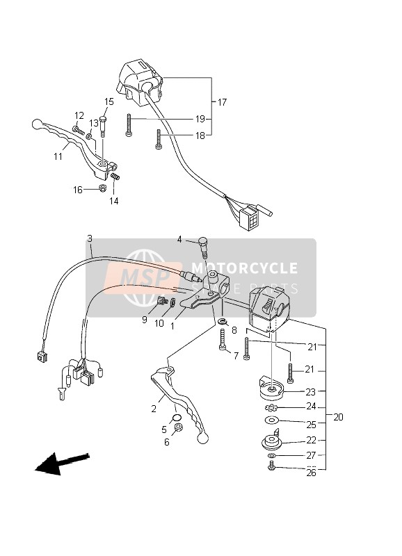 Yamaha XVS125 DRAGSTAR 2002 Handle Switch & Lever for a 2002 Yamaha XVS125 DRAGSTAR